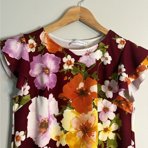 Burgundy Floral Mini Dress - Picture 5 of 8